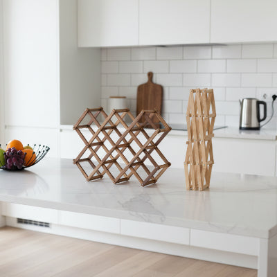 Range bouteille en bois naturel design losange pliable