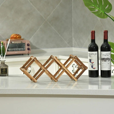 Range bouteille en bois naturel fait main pliable cinq bouteilles