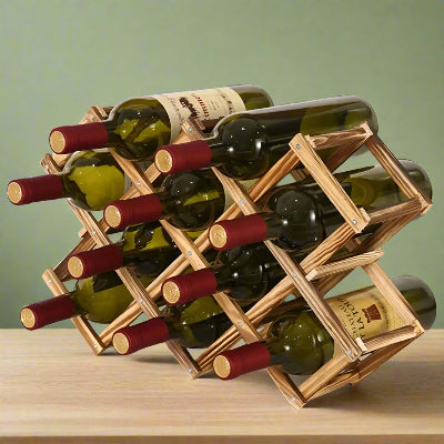 Range bouteille en bois naturel fait main pliable dix bouteilles