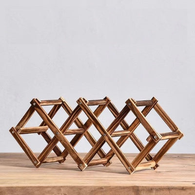 Range bouteille en bois pliable design naturel carbonisé cinq bouteilles