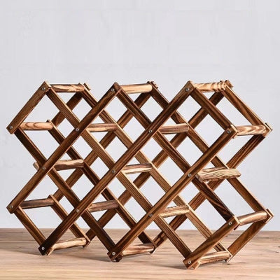 Range bouteille en bois pliable design naturel carbonisé dix bouteilles