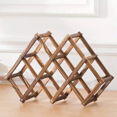Range bouteille en bois pliable design naturel carbonisé six bouteilles