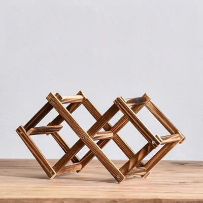 Range bouteille en bois pliable design naturel carbonisé trois bouteilles