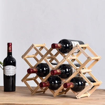 Range bouteille en bois pliable structure renforcée vissée dix bouteilles