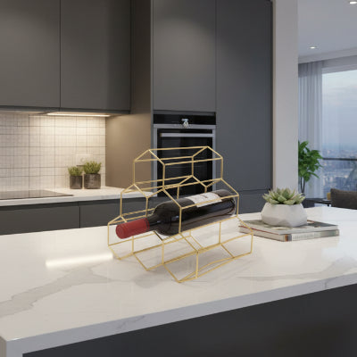 Range bouteille métal design nid d’abeille or buffet