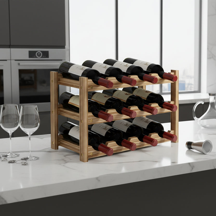 Range bouteille meuble bois pour 12 bouteilles 3 couches VineaGrille