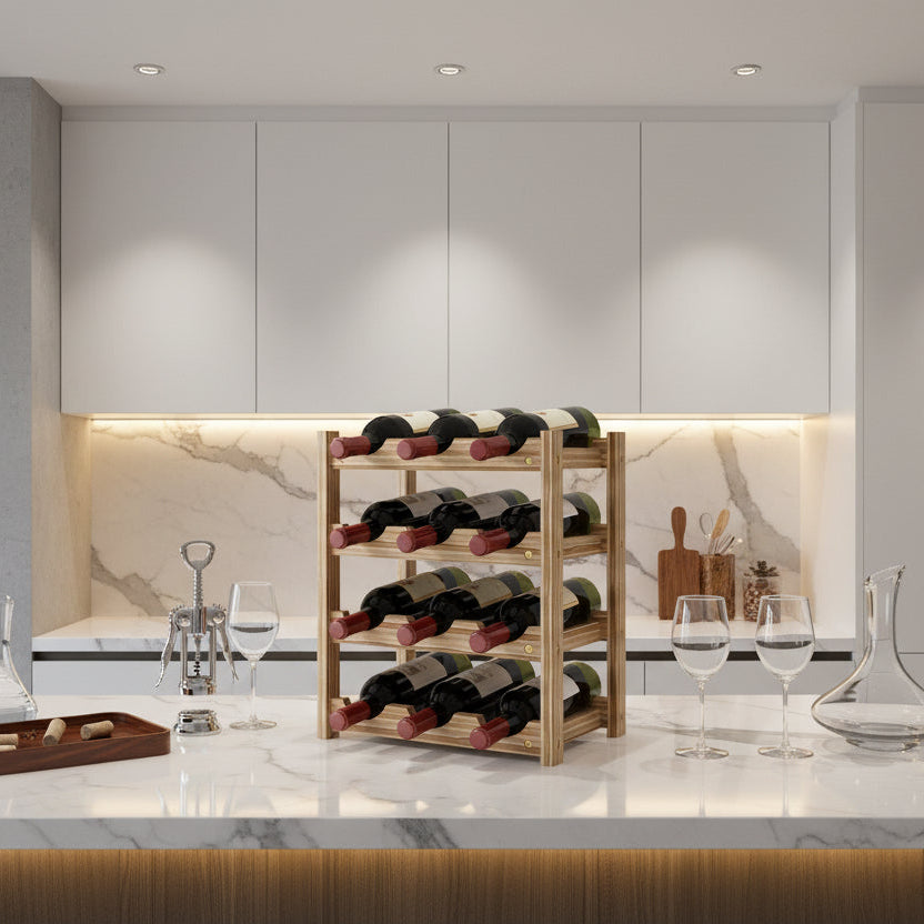 Range bouteille meuble cuisine 12 bouteilles bois 4 niveaux VineaGrille