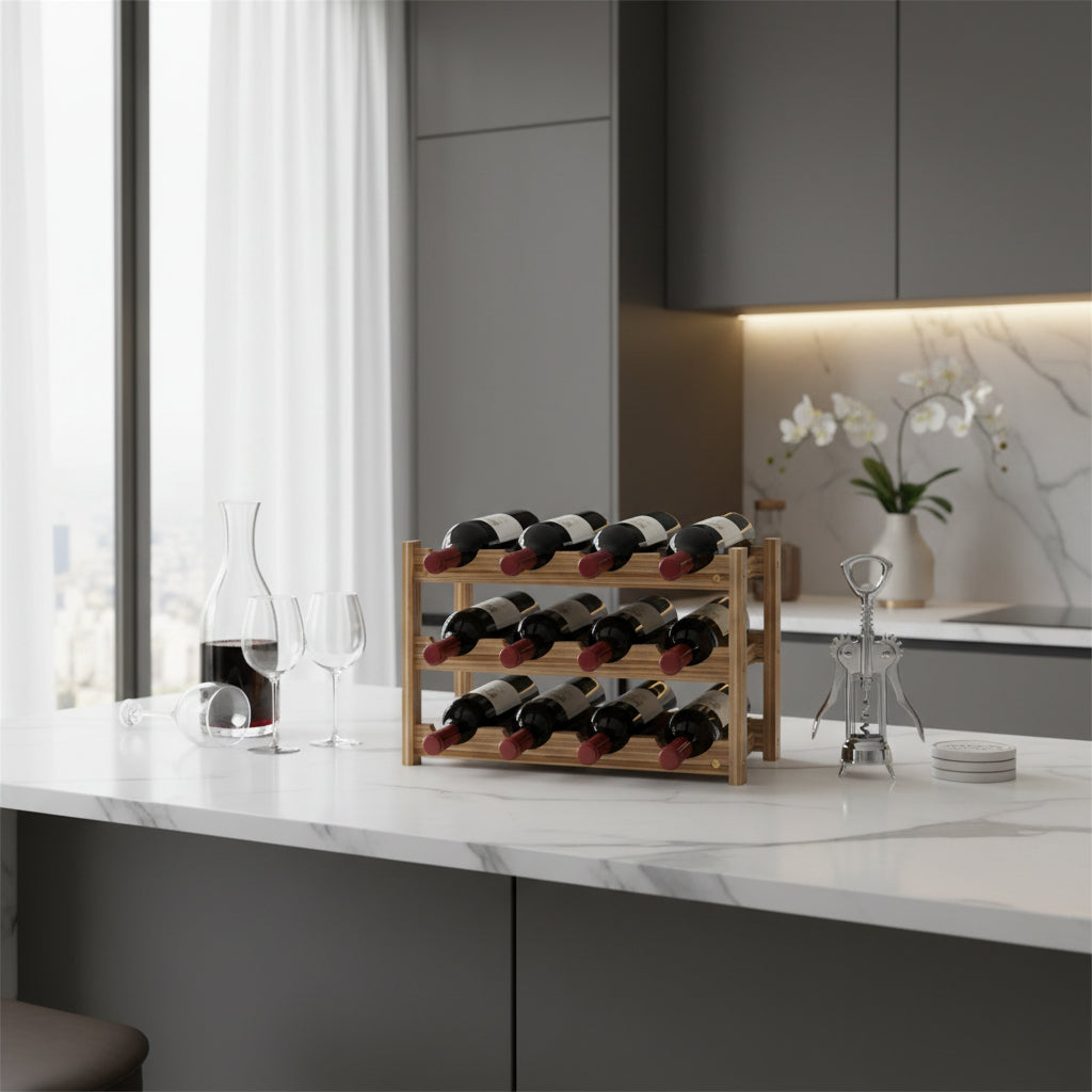 Range bouteille meuble rangement cuisine 12 bouteilles 3 couches VineaGrille