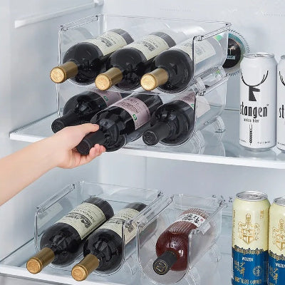 Range bouteilles de vin transparent empilable accès rapide pour frigo