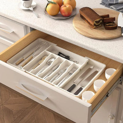 range couvert extensible 8 compartiments blanc dans tiroir ModuloCouverts