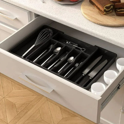 range couvert extensible 8 compartiments noir dans tiroir ModuloCouverts