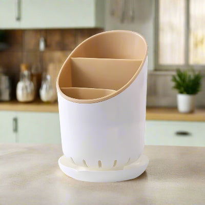 range couverts cylindrique compact élégant avec égouttoir intégré beige Orga360Viva