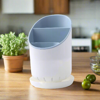range couverts cylindrique compact élégant avec égouttoir intégré bleu Orga360Viva