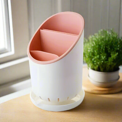 range couverts cylindrique compact elegant avec egouttoir integre rose Orga360Viva