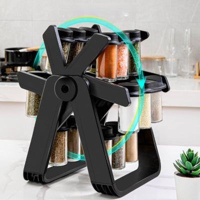 range epice rotatif 360 degrés noir avec 18 bocaux verre Épicéleste™