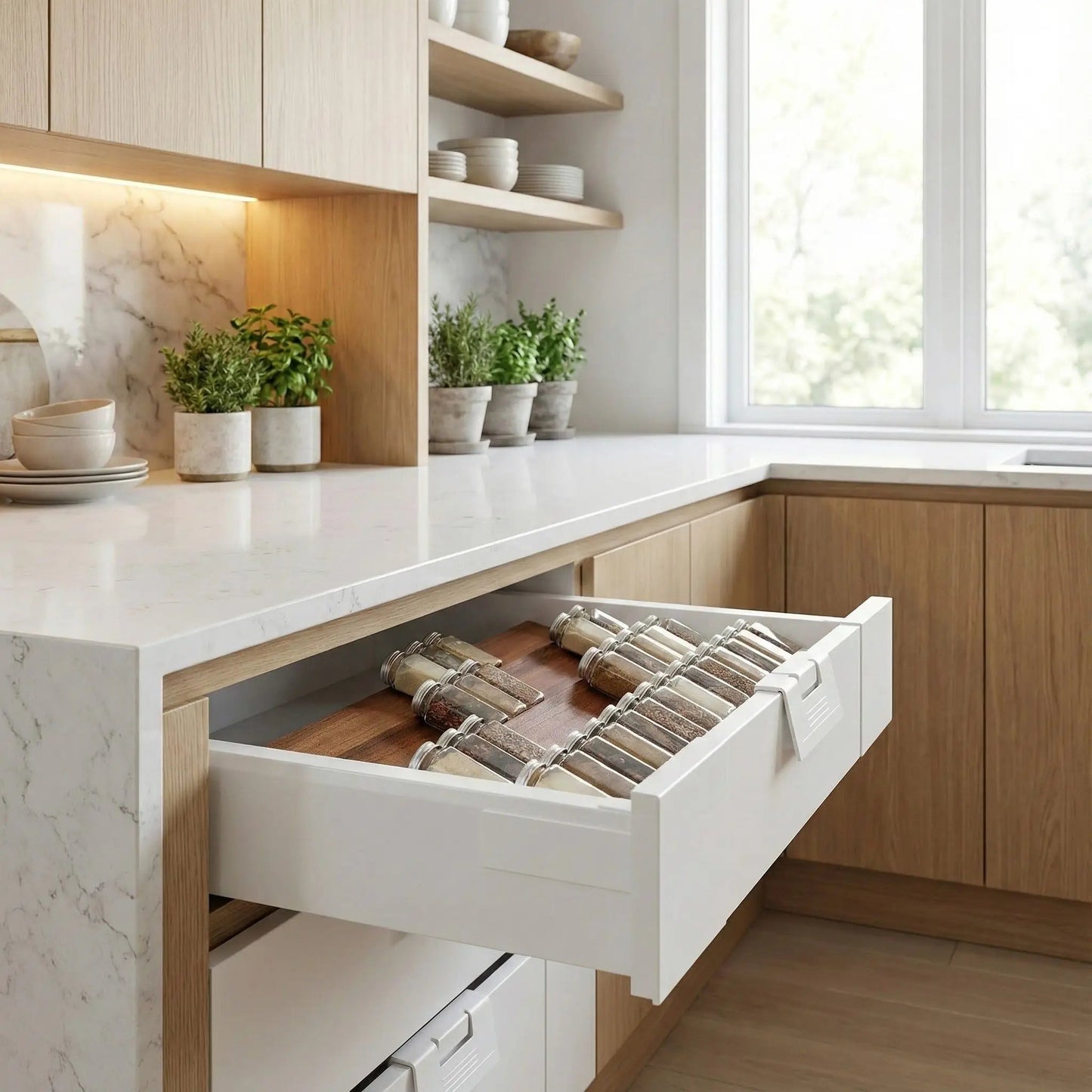 Range épice tiroir 8 niveaux 60 pots cuisine AcaciaSpice