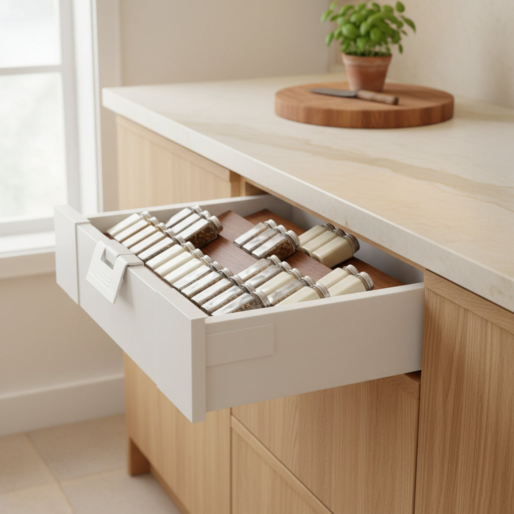 Range épice tiroir bois massif durable élégant AcaciaSpice