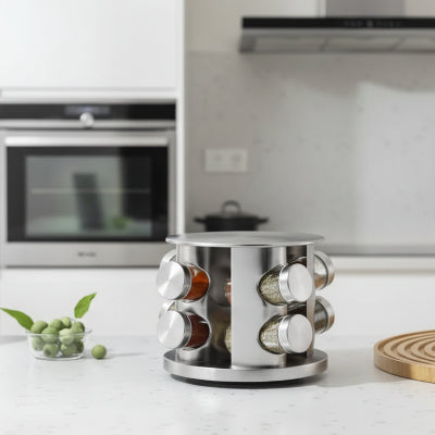 range épices cuisine 2 couches avec 8 pots verre Rotarome