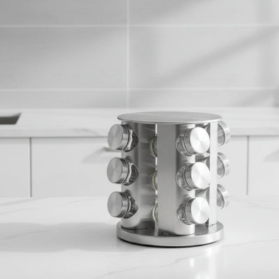 range épices cuisine 3 couches avec 12 pots verre Rotarome