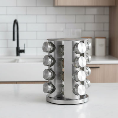 range épices cuisine 4 couches avec 16 pots verre Rotarome