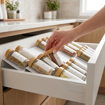range épices pour tiroir 4 niveaux pots inclines accessibles tiroir 