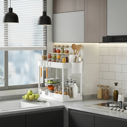 Range epices tiroirs blanc coulissant pots visibles accessibles glissrack 2niveaux