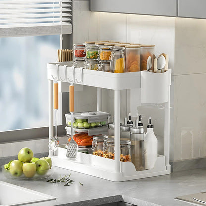 Range epices tiroirs blanc scandinave cuisine moderne glissrack 2niveaux