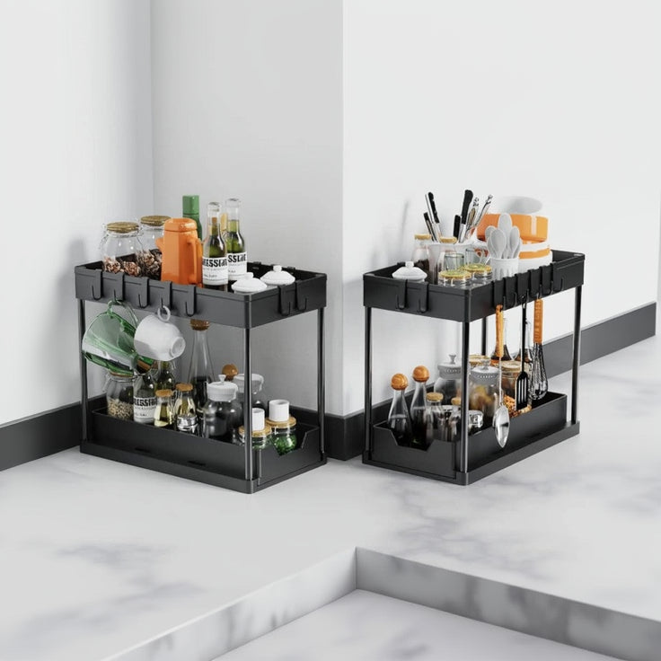 Range epices tiroirs comptoir cuisine organisation glissrack 2niveaux