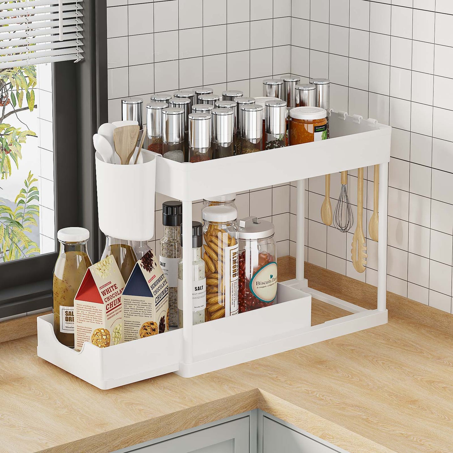 Range epices tiroirs coulissant cuisine blanc glissrack 2niveaux