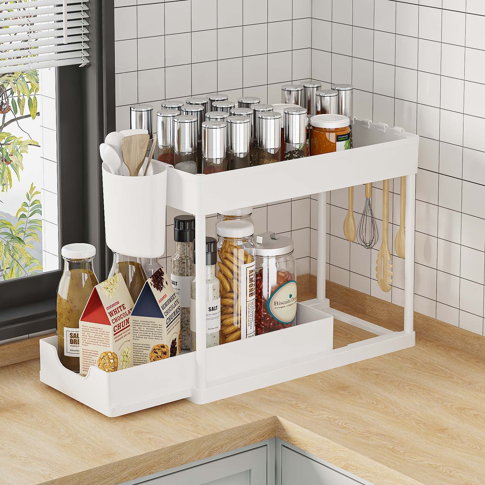 Range epices tiroirs coulissant cuisine blanc glissrack 2niveaux