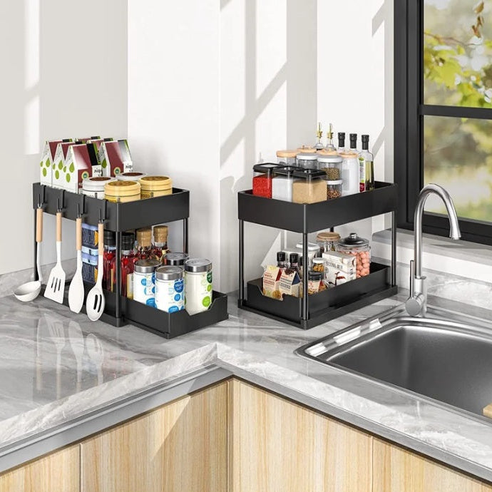 Range epices tiroirs coulissant cuisine noir glissrack 2niveaux