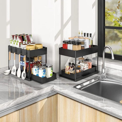 Range epices tiroirs coulissant cuisine noir glissrack 2niveaux