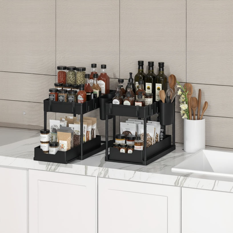 Range epices tiroirs coulissant cuisine noir glissrack 2niveaux