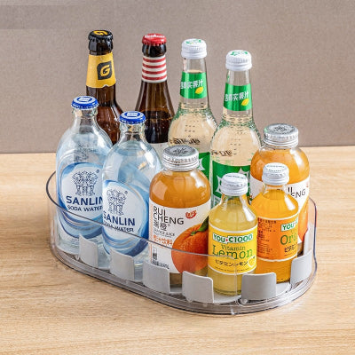 Rangement à bouteille rotatif 360 degrés pratique transparent finition grise