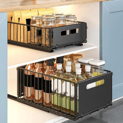rangement coulissant cuisine coulissement fluide silencieux acier gris Glissia