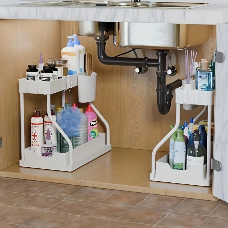 Rangement coulissant sous evier blanc 2 paniers extractibles FlexiSink