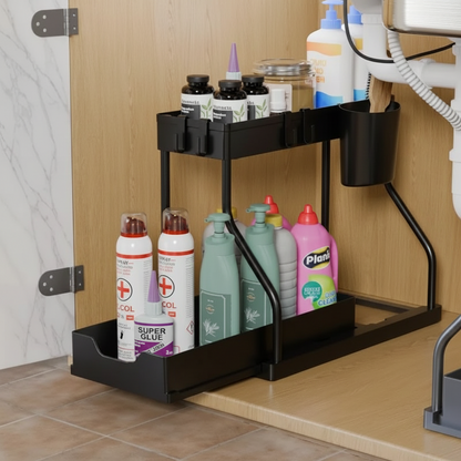 Rangement coulissant sous evier lot de 1 noir elegant FlexiSink
