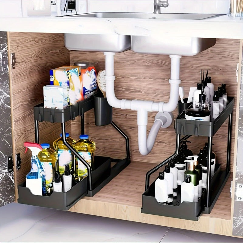 Rangement coulissant sous evier lot de 2 noir elegant FlexiSink