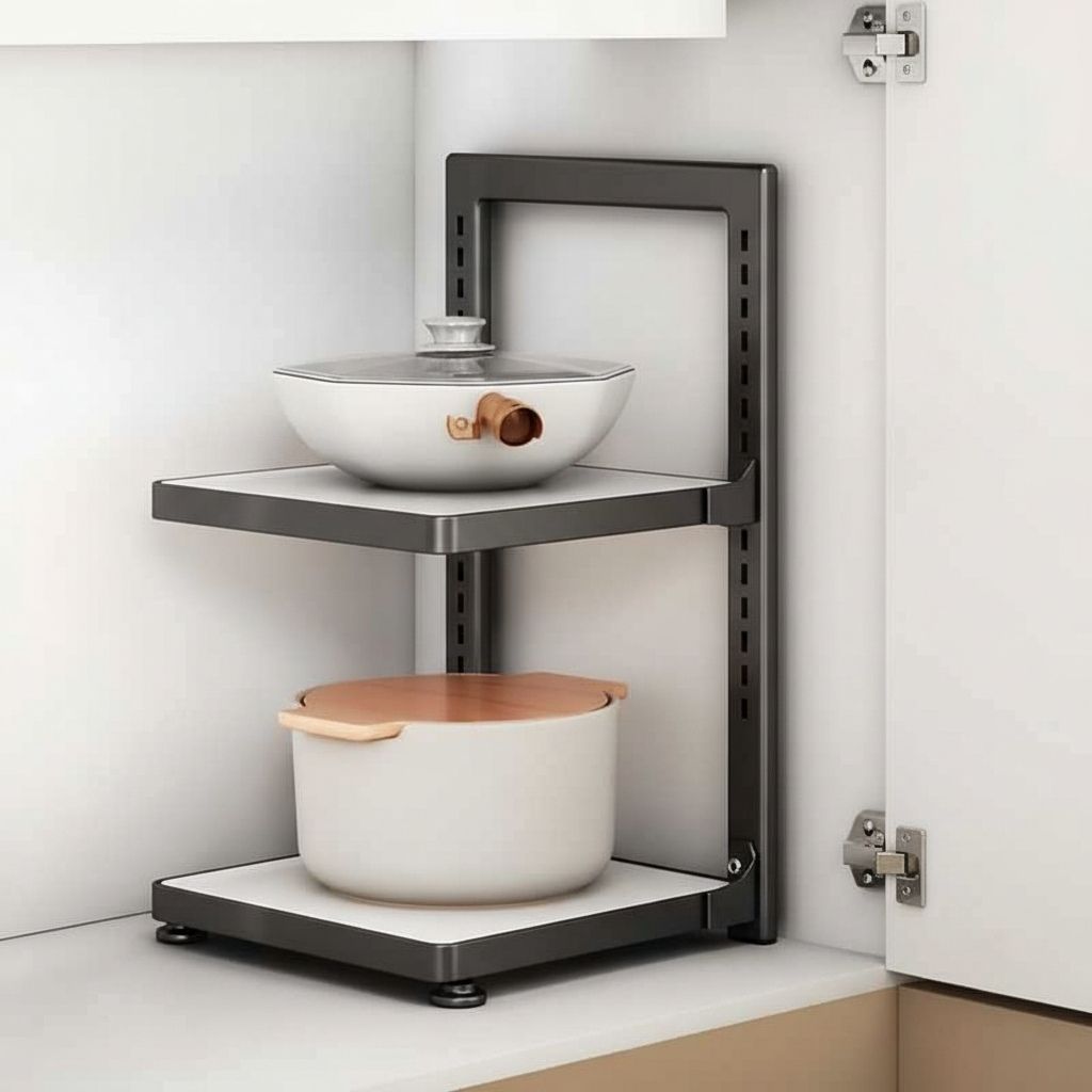 rangement cuisine etagere blanc noir 2 niveaux simple KitchenMax Black