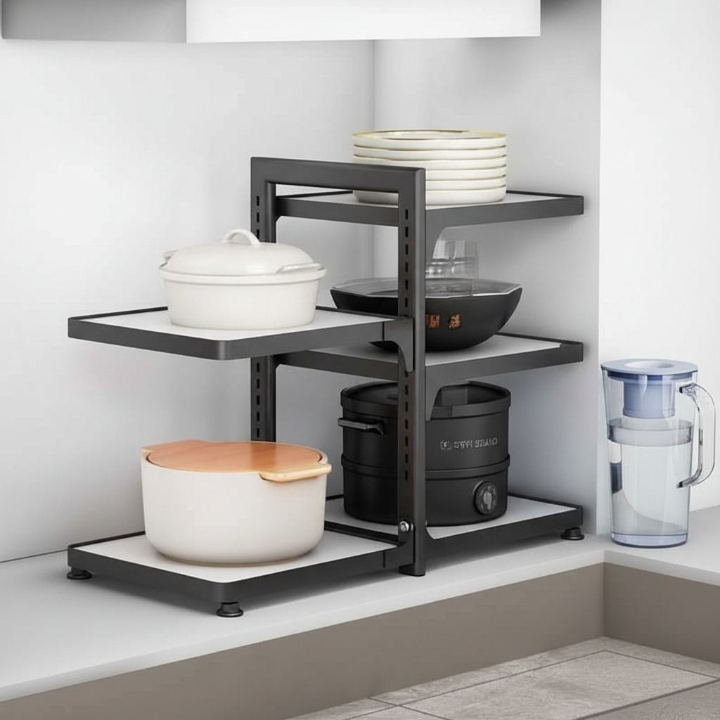 rangement cuisine etagere blanc noir 3 niveaux double KitchenMax Black