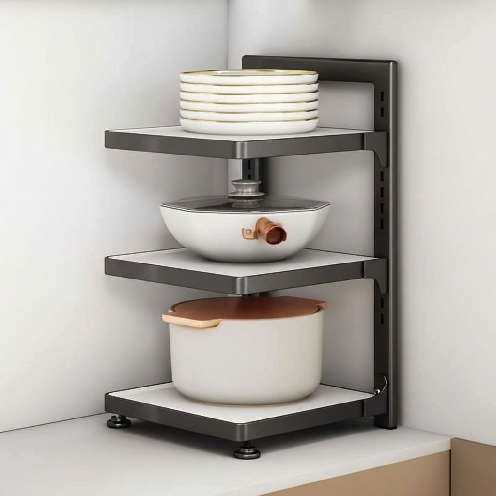 rangement cuisine etagere blanc noir 3 niveaux simple KitchenMax Black