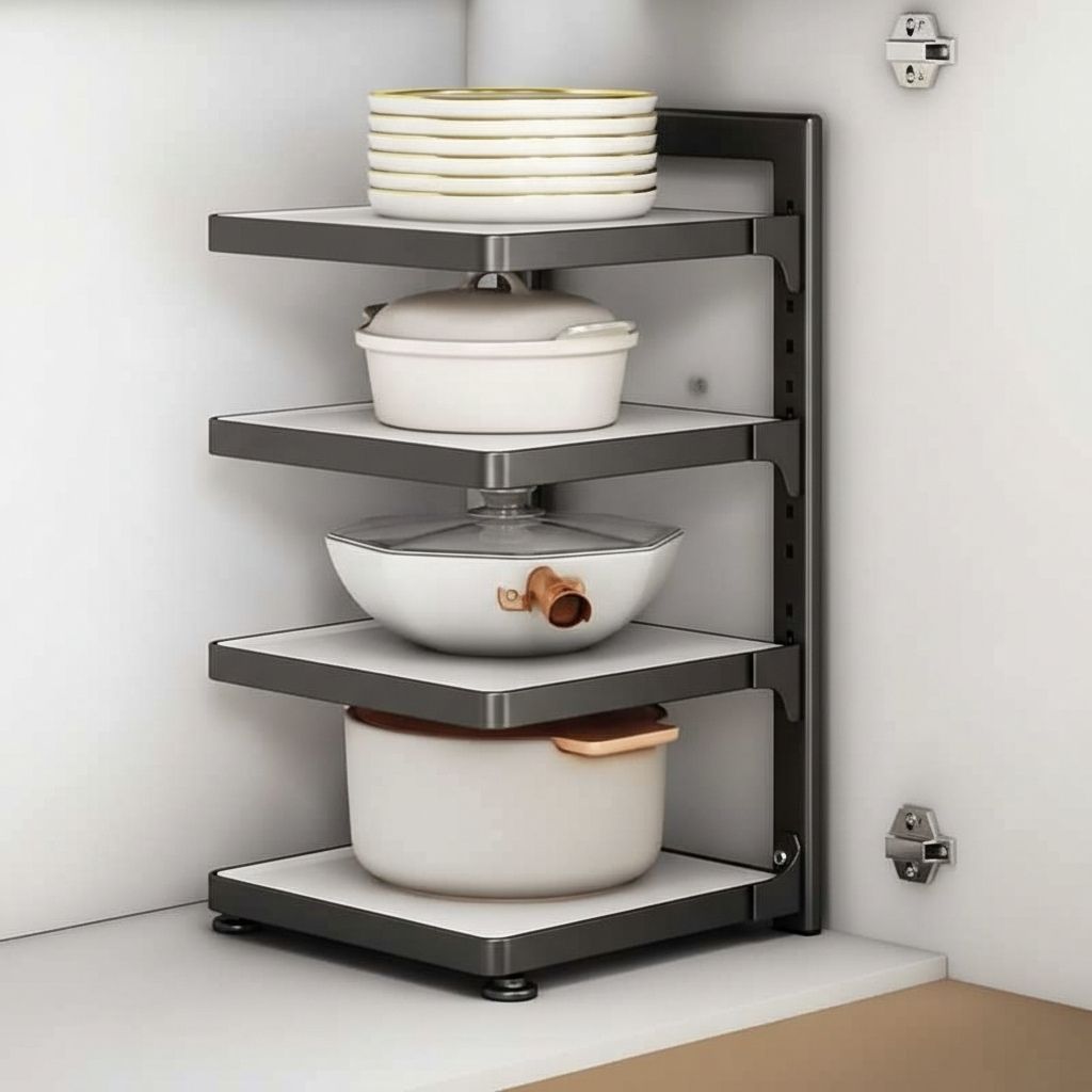 rangement cuisine etagere blanc noir 4 niveaux simple KitchenMax Black