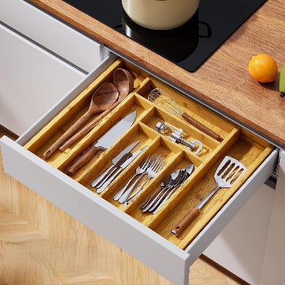 rangement des couverts pour tiroir de cuisine bambou etendu ElegancePratique