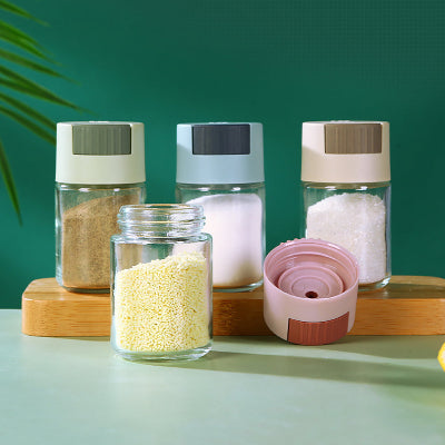 rangement épices 4 coloris en verre avec dosage épicéa pastel
