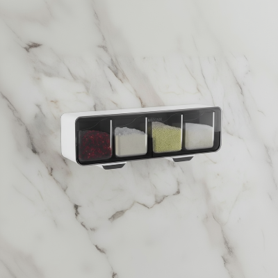 rangement epices seasoningbox Noir transparent avec cuillères intégrées accroche mur