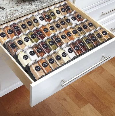 Rangement épices tiroir modulable s’adapte à tous tiroirs Spiceslide