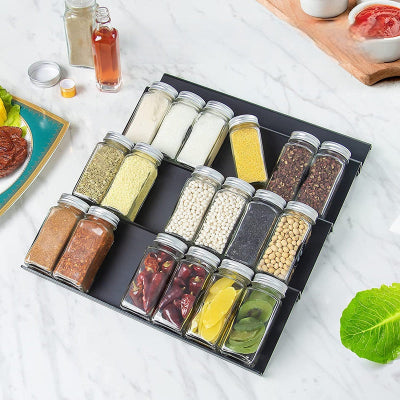 Rangement épices tiroir plateau organisateur cuisine 4 niveaux 33cm Spiceslide noir