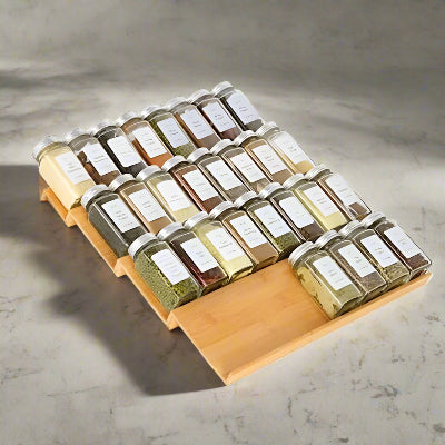 rangement epices tiroirs bambou organise sur plan de travail OrgaBoo
