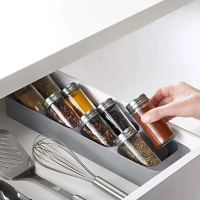 rangement epices tiroirs gris pour bouteilles assaisonnement 8 cases