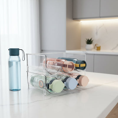 Rangement pour bouteille empilable transparent 2 niveaux 6 bouteilles cuisine